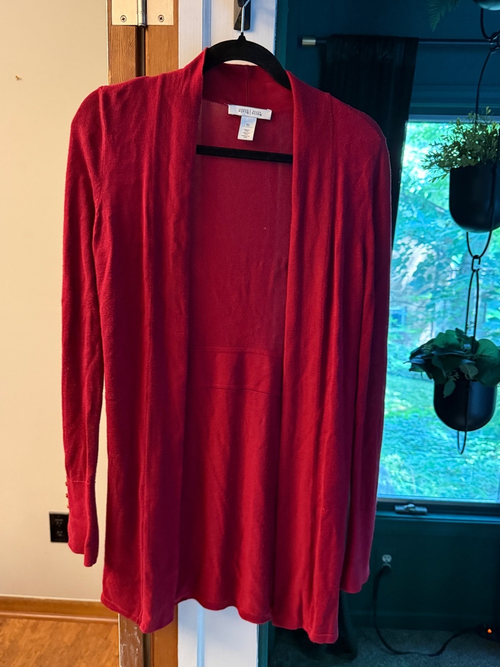 White House Black Market Women's Open-Front Red Cardigan layering moody capsule